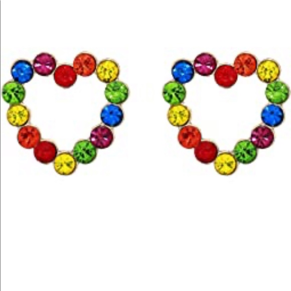 New Betsey Johnson Rainbow  Heart Stud Earrings - Picture 6 of 9